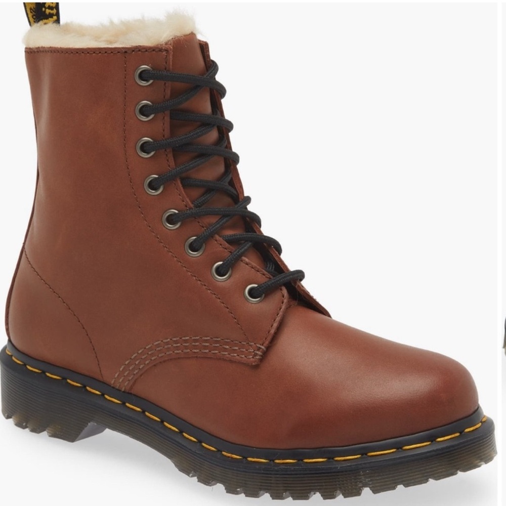 Dr.Martens 1460 Serena Faux Fur Lace Up Leather Brown Boots Size 8